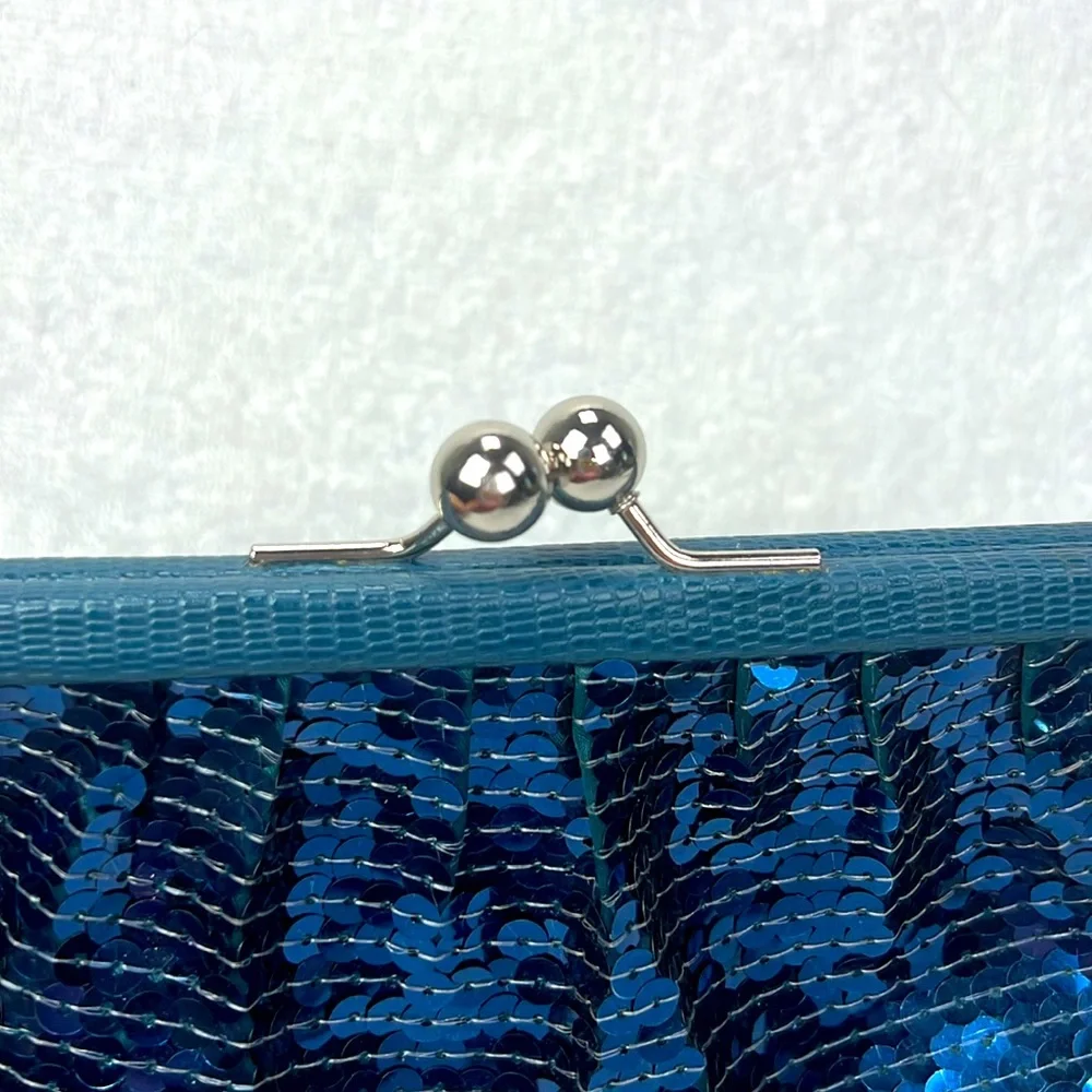 Coach Blue evening kiss lock Sequin Clutch. - Picture 5 of 8